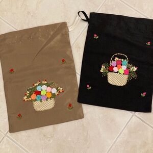 Two Embroidered Drawstring Shoe Bag